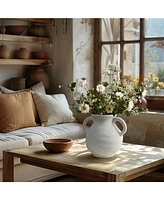 LuxenHome White Ceramic Jug Round Vase with Two Handles
