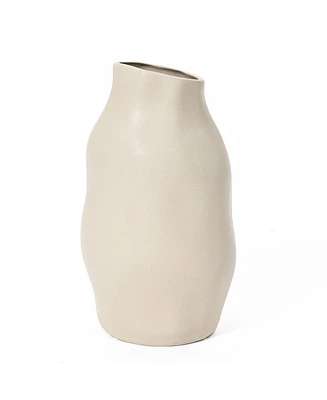 LuxenHome Ivory White Ceramic Modern Tall Vase