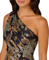 Adrianna Papell Petite Floral-Jacquard One-Shoulder Gown