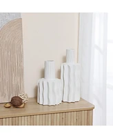 LuxenHome White Fluted Stoneware Table Vase