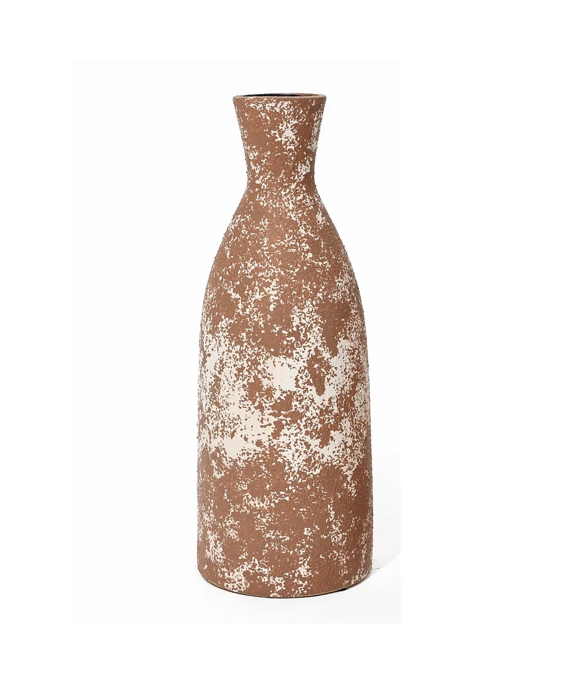 LuxenHome Rustic Brown -Inch Tall Round Stoneware Vase