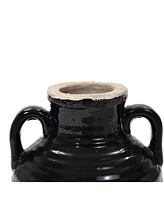 LuxenHome Black Jug 10-Inch Tall Terracotta Vase with Two Handles