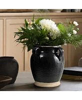 LuxenHome Black Jug Round Terracotta Vase with Two Handles