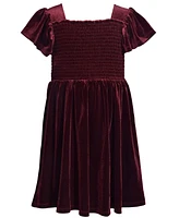 Bonnie Jean Toddler Girls Flutter Sleeved Smocked Stretch Velvet Dress