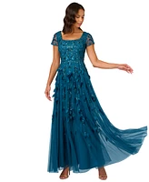 Adrianna Papell Women's Beaded 3D Applique Gown