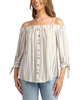 Bcx Juniors' Striped Tie-Cuff Off-The-Shoulder Top