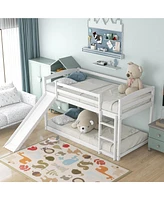 Slickblue Twin over Twin Bunk Bed with Convertible Slide and Ladder , White