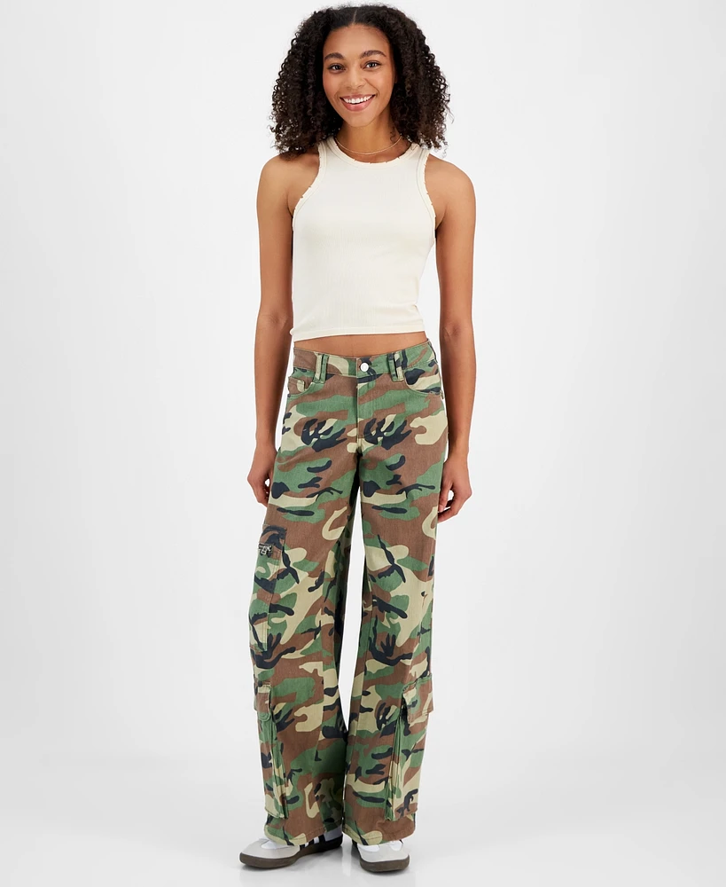 Madden Girl Juniors' Camouflage Wide-Leg Cargo Jeans