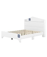 Slickblue Wooden Full Size House Bed with Storage Headboard ,Kids Bed with Storage Shelf,White