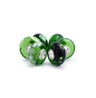 Bling Jewelry Mixed Set Of 6 Bundle Translucent Shades Green Swirl Floral Murano Glass Charm Bead Spacer .925 Sterling Silver Core Fits Europ