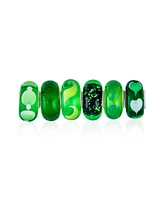 Bling Jewelry Mixed Set Of 6 Bundle Translucent Shades Green Swirl Floral Murano Glass Charm Bead Spacer .925 Sterling Silver Core Fits Europ