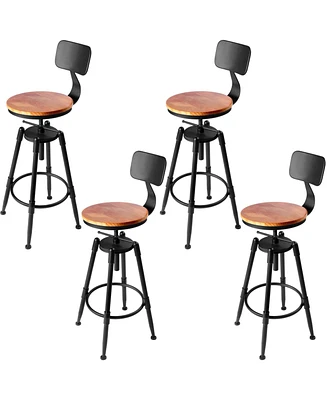 Sugift Set of 4 Height Adjustable Barstool Steel Frame Kitchen Stool