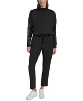 Andrew Marc Sport Women's Mixed-Media Scuba Turtleneck Top