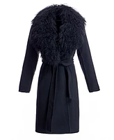 Julia & Stella by Maximilian Women's Wool Wrap Coat With Shearling Trim