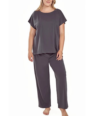 iCollection Plus Soft Knit Top and Crop Pant Pajama Set