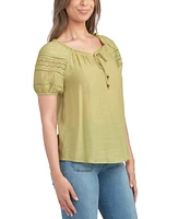 Bcx Juniors' Scoop-Neck Lace-Trim Puffed-Sleeve Top