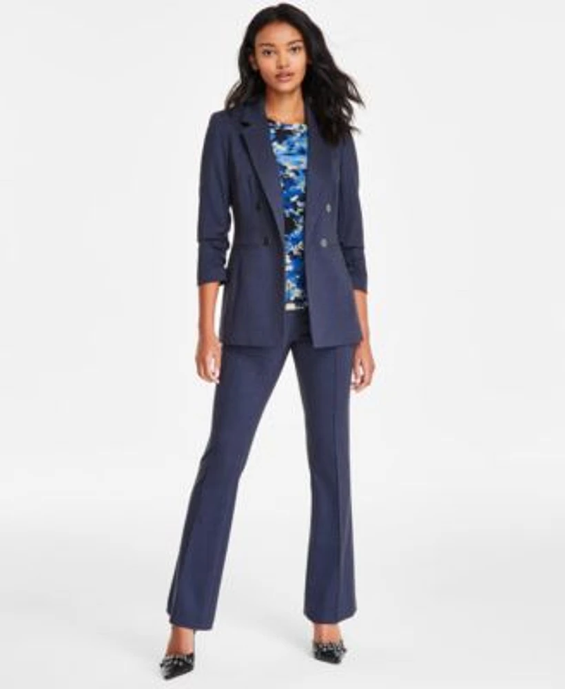 Bar Iii Womens Faux Double Breasted Compression Denim Blazer Floral Print Mesh T Shirt Denim Flare Pants Exclusively At Macys