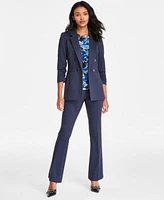 Bar Iii Womens Faux Double Breasted Compression Denim Blazer Floral Print Mesh T Shirt Denim Flare Pants Exclusively At Macys