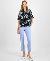 Kasper Women's Printed Tie-Front Ruffle-Sleeve Blouse