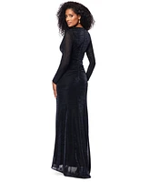 Betsy & Adam Women's Metallic V-Neck Long-Sleeve Gown