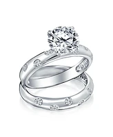 Bling Jewelry Etoile Cubic Zirconia 2CTW Cz Band Ring Set For Women .925 Sterling Silver