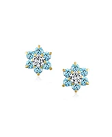 Bling Jewelry Tiny Light Blue Aqua Cz Flower Stud Earrings For Women For Cubic Zirconia 14K Gold Screw back