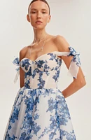 Milla Womens Charming Blue Hydrangea-Patterned Organza Midi Dress