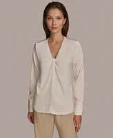 Donna Karan New York Women's Twist Front V-Neck Long-Sleeve Top