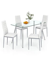 Gymax 5 Pcs 51'' Rectangle Dining Set 0.3'' Thick Glass Table w/ 4 Padded Dining Chairs
