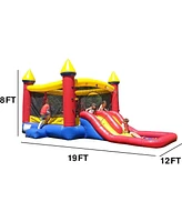 JumpOrange Red Castle Bounce House Water Slide with Splash Pool for Kids and Toddlers (with Blower), Jump and Slide, Basketball Hoop, Backyard Water P