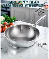 Cooks Standard 10.5 Inch Multi-Ply Clad Stainless Steel Wok Stir Fry Pan with Glass Lid