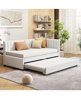 Slickblue Upholstered Daybed with Trundle Twin Size Sofa Bed Frame No Box Spring Needed, Linen Fabric