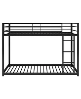 Slickblue Twin over Twin Metal Bunk Bed, Low Bunk Bed with Ladder, Black