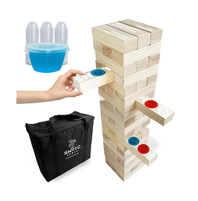 Swooc Giant Tower Party Game with Hidden Shots & 60 Commands - Includes 60 Blocks,104 Disposable Cups & Carrying Case