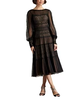 Tadashi Shoji Women's Anaka Pleated Tulle Embroidered Midi Dress