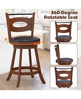 Sugift 2 Pieces 24 inch Swivel Bar Stools with Curved Backrest and Seat Cushions