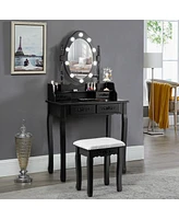 Sugift Makeup Vanity Dressing Table Set with Dimmable Bulbs Cushioned Stool