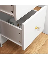 Famapy 5-Drawers White Makeup Vanity Sets Dressing Table Sets With Stool, Led Lighted Mirror, Power Strip and Hair Dryer Holder