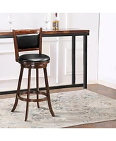 Sugift 29 Inch Wooden Upholstered Swivel Counter Height Stool Dining Chair