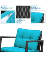 Sugift 3 Pieces Cushioned Patio Rattan Set with Rocking Chair and Table