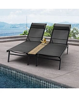 Hulala Home Romy Modern 76”Long Reclining Chaise Lounge Set (Set of 2) with Metal Legs