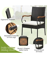 Skonyon Set of 2 Outdoor Pe Wicker Chair with Acacia Wood Armrests