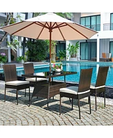 Sugift 5 Pieces Rattan Dining Set with Glass Table and High Back Chair