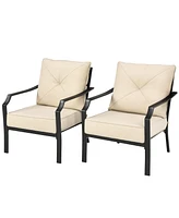 Sugift 2 Pieces Patio Dining Set with Padded Cushions Armrest Steel Frame