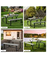 Sugift Outdoor Picnic Table Bench Set with Metal Base