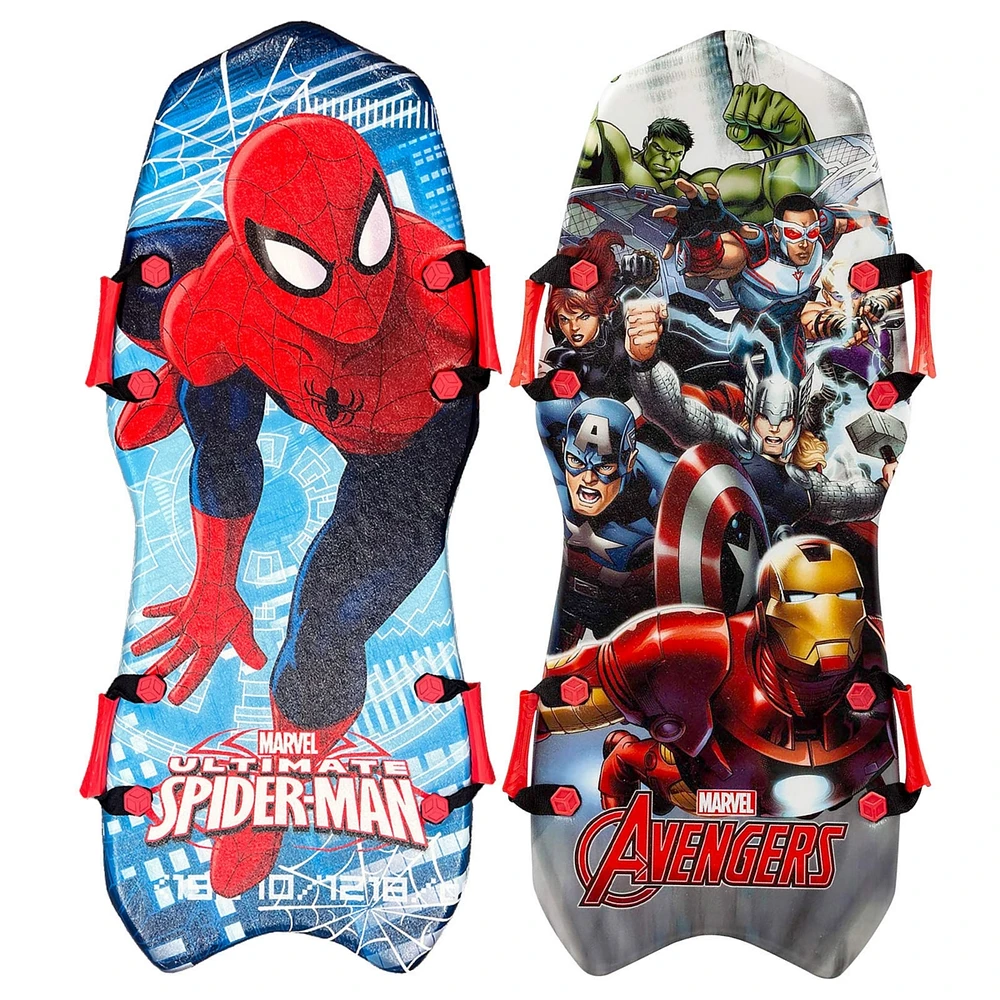 Rydr Marvel Classic Snow Sled, 45" Single/Double Rider Winter Avengers & Spider Man - 2 Pack