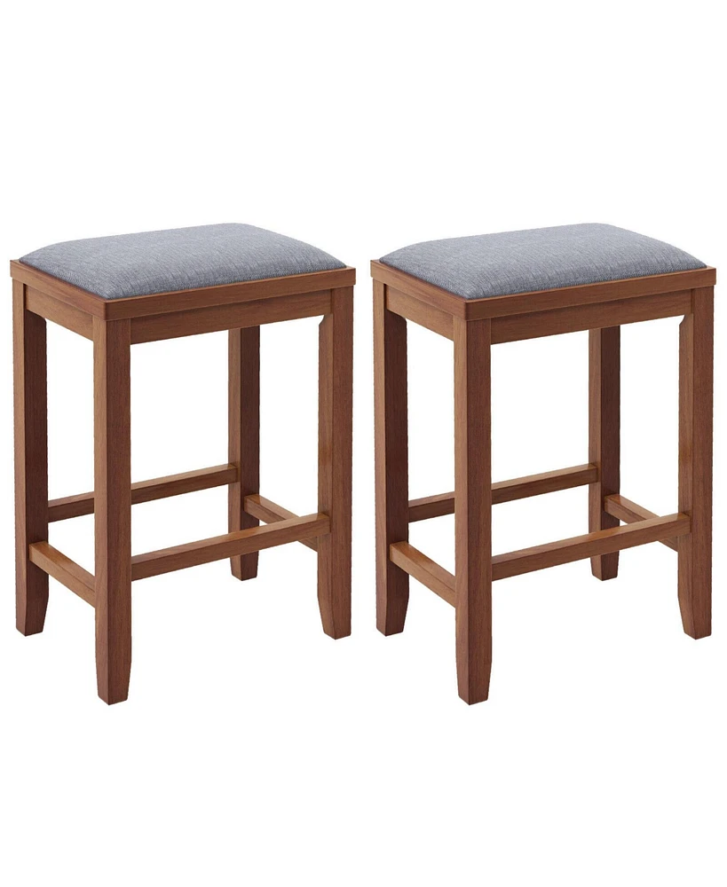 Sugift 2 Pieces 25 Inch Upholstered Bar Stool Set with Solid Rubber Wood Frame and Footrest