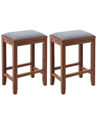 Sugift 2 Pieces 25 Inch Upholstered Bar Stool Set with Solid Rubber Wood Frame and Footrest