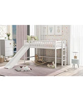 Slickblue Twin Size Low Loft Bed with Ladder and Slide Fun Space-Saving Solution for Kids