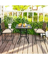 Sugift Patio Rattan Bar Stools Set of 4 with Soft Cushions